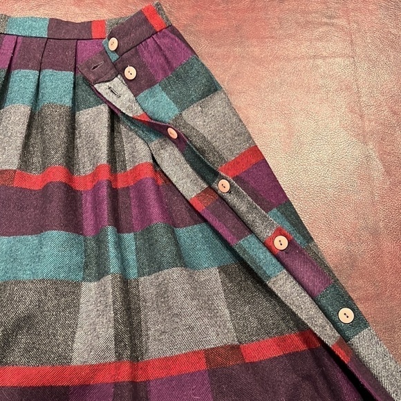 Vintage Victoire Petites Wool Pleated Plaid Midi Skirt - Size 10 - Picture 6 of 8